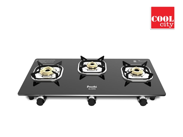 Preethi Silverin 3 Burner Glass Top Gas Stove